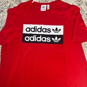 adidas Red Tee with Black & White Logo Panels